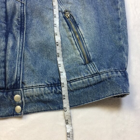 Blank NYC Denim Moto Jacket Mens Sz L Blue Jean Zip Up Vintage 80s Elastic Waist - Picture 9 of 13